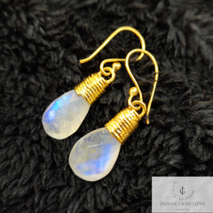 Rainbow Moonstone Earrings, 14K Gold Plated, Dangling Gemstone Earrings, Handmade Jewelry, Gift For Her, Dainty Earrings, Boho Gift Jewelry