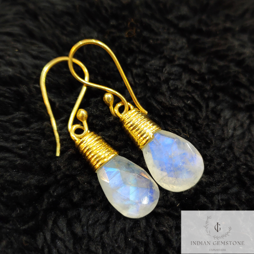 Rainbow Moonstone Earrings, 14K Gold Plated, Dangling Gemstone Earrings, Handmade Jewelry, Gift For Her, Dainty Earrings, Boho Gift Jewelry