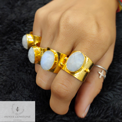 Rainbow Moonstone Ring, Moonstone Ring, Gold Plated Natural Rainbow Moonstone Handmade Ring, Ethnic Ring, Moonstone Cuff Ring, Gift For Her