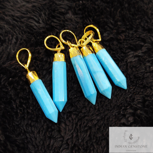 Elegant Blue Turquoise Pencil Pendant, Single Point Pencil Shape Pendant, Gold Electroplated Pendant, Dainty Women Pendant, Gift For Her