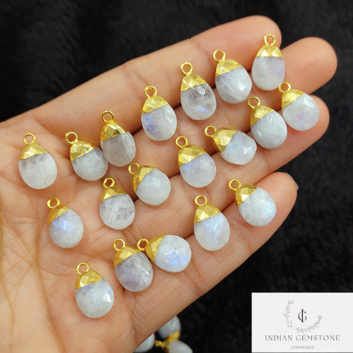 100% Genuine Rainbow Moonstone Connectors, Faceted Electroplated Connectors, Healing Charms, Gold Plated Connectors, DIY Pendant Connectors