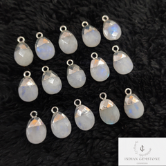 Rainbow Moonstone Pear Pendant Connectors, 10x17mm Faceted Moonstone Electroplated Charm, Gemstone Pendant Connector,Silver Plated Connector