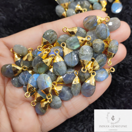 Flashy Labradorite Pendant, Electroplated Charms, 10x23mm Gold Plated Pendant Charms, Healing Labradorite Charms, Pendant/Earring Connector