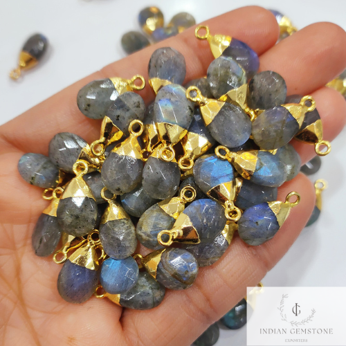 Flashy Labradorite Pendant, Electroplated Charms, 10x23mm Gold Plated Pendant Charms, Healing Labradorite Charms, Pendant/Earring Connector
