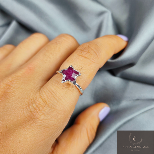 Ruby Star Ring, Electroplated Jewelry, Pink Ruby Ring, Natural Ruby Ring, Star Ring, Gemstone Ring, Birthstone Ring, Gift Jewelry, Gift