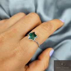 Genuine Emerald Ring, Electroplated Ring, Emerald Eternity Ring, Star Shape Emerald Jewelry, Emerald Ring for Women, Gift for Her, Gift Idea