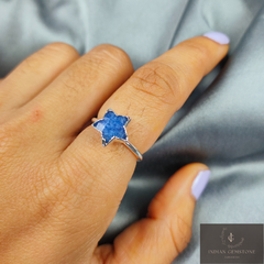 Natural Sapphire Engagement Rings for Women, Promise Ring, Dainty Silver Plated Star Ring, Electroplated Ring, Statement Gift, Gift For Mom