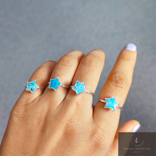 Turquoise Ring, Electroplated Ring, Blue Turquoise Ring, Healing Crystal Ring, Chunky Turquoise Ring, Turquoise Star Jewelry, Gift for Her