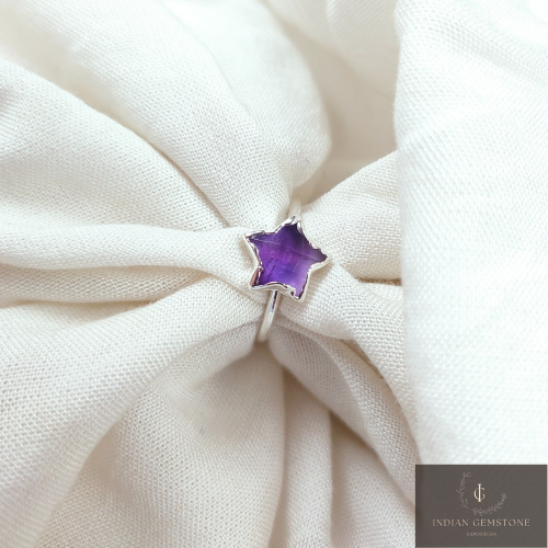 Natural Purple Amethyst Gemstone Ring, Star Shape Amethyst Ring, Electroplated Amethyst Ring, Amethyst Ring For Women, Boho Gift For Mother