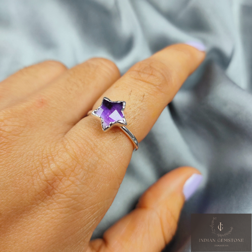 Natural Purple Amethyst Gemstone Ring, Star Shape Amethyst Ring, Electroplated Amethyst Ring, Amethyst Ring For Women, Boho Gift For Mother