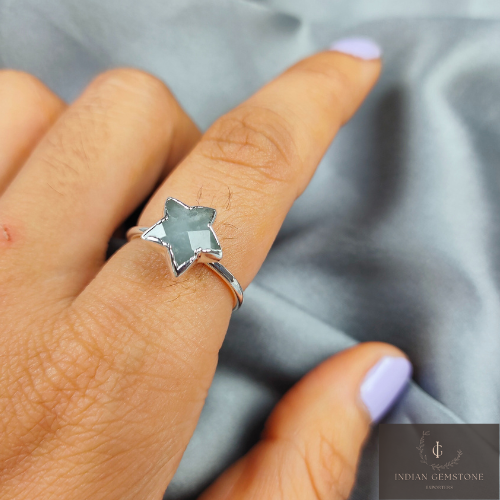 Natural Aquamarine Ring, Women Ring, Electroplated Statement Ring, Star Boho Ring, Handmade Ring, Gemstone Ring, March Birthstone Ring