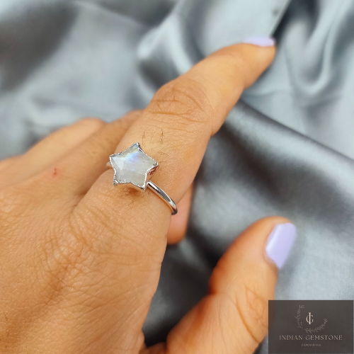 Natural Moonstone Electroplated Ring, Handmade Gemstone Ring, Statement Star Stone Ring, Hippie Bohemian Ring, June Birthstone, Gift For MOM