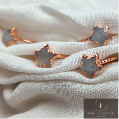 Natural Moonstone Ring, Handmade Gemstone Ring, Birthstone Jewelry, Electroplated Ring, Star Ring, Moonstone Jewelry, Wedding Gift, Gift