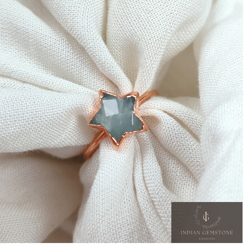 Genuine Aquamarine Ring, Star Ring, Electroplated Ring, Handmade Stone Ring, March Birthstone Jewelry, Woman Ring, Gift For her, Gift Idea