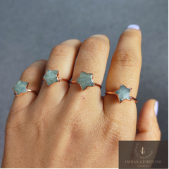 Genuine Aquamarine Ring, Star Ring, Electroplated Ring, Handmade Stone Ring, March Birthstone Jewelry, Woman Ring, Gift For her, Gift Idea