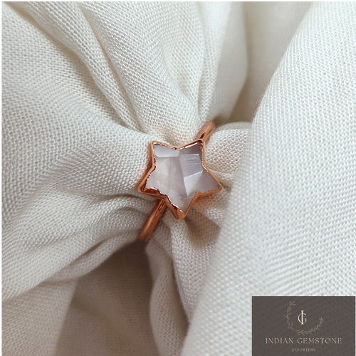 Natural Rose Quartz Ring, Electroplated Ring, Bohemian Jewelry, Handmade Pink Gemstone Jewelry, Statement Ring, Wedding Gift, Gift Idea