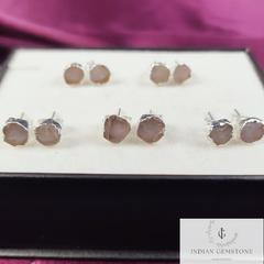 Genuine Raw Rose Quartz Earrings, Silver Plated Stud Earrings, Rose Quartz Jewelry, Crystal Of Love, Raw Crystal Stud, Gemstone Stud Earring