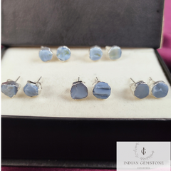 Rough Blue Opal Stud Earrings, Silver Plated Studs, Opal Gemstone Stud Earrings, Raw Blue Opal Earrings, Crystal Earrings, Fashion Jewelry