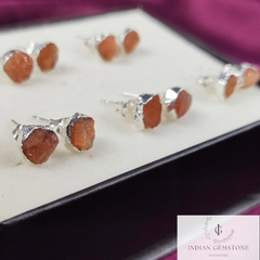 Natural Raw Sunstone Earrings, Silver Plated Earring, Gemstone Studs, Electroplated Studs Earrings, Crystal Stud Earrings, Fashion Earrings