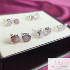 Raw Pink Opal Earrings, Silver Plated Earrings, Gemstone Stud Earrings, Electroplated Earrings, Fashion Earrings, Rough Pink Opal Stud, Gift