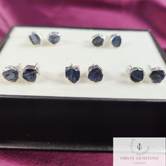 Raw Sapphire Gemstone Stud Earrings, Silver Plated Stud Earrings, Birthstone Stud Earrings, Healing Crystal Earrings Jewelry, Gift for Her