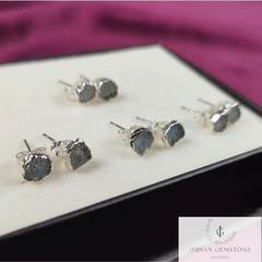 Raw Aquamarine Stud Earrings, Silver Plated Stud Earrings, Electroplated Earrings, Aquamarine Jewelry, Raw Gemstone Earrings, Women Earrings