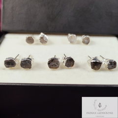 Rough Herkimer Diamond Studs Earrings, Electroplated Stud Earring, Birthstone Earrings, Minimalist Jewelry, Bohemian Earrings, Gift For Her