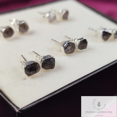 Rough Herkimer Diamond Studs Earrings, Electroplated Stud Earring, Birthstone Earrings, Minimalist Jewelry, Bohemian Earrings, Gift For Her