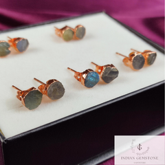Raw Labradorite Stud Earrings, Rose Gold Plated Stud Earring, Labradorite Jewelry, Healing Gemstone Stud Earrings, Labradorite Earrings
