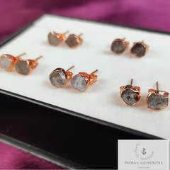 Rough Herkimer Diamond Studs Earrings, Electroplated Stud Earring, Rose Gold Plated Earrings, Dainty Jewelry, Boho Jewelry, Gift For Her