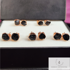 Rough Black Tourmaline Protection Earrings, Rose Gold Plated Stud Earrings, Gemstone Studs, Everyday Jewelry, Spiritual Jewelry, Dainty Gift