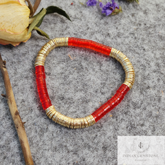 Smooth Red Heishi and Gold Plated Bead Bracelet, Beaded Bracelet, Stacking Bracelet, Heishi Beads Bracelet, Friendship Day Gift Bracelet