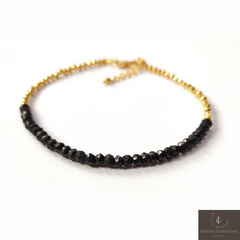 Black Onyx Small Beaded Bracelet, 925 Gemstone Adjustable Bracelet, Protection Gemstone Bracelet, Natural Onyx Jewelry, Woman Fashion Gift