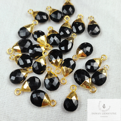 Black Onyx Charm Connectors, Electroplated Charm, Onyx Pendant Connector, Faceted Pear Shape Connector, Gift Making Charms, Gift Jewelry