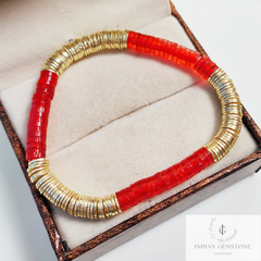 Smooth Red Heishi and Gold Plated Bead Bracelet, Beaded Bracelet, Stacking Bracelet, Heishi Beads Bracelet, Friendship Day Gift Bracelet