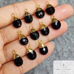 Black Onyx Charm Connectors, Electroplated Charm, Onyx Pendant Connector, Faceted Pear Shape Connector, Gift Making Charms, Gift Jewelry