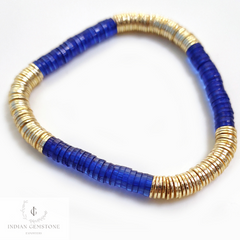 Blue Bead Bracelet, Beaded Stretch Bracelets, Heishi Bead Bracelet, Boho Bracelet, Gifts for Women, Stackable Bracelet, Vinyl Bead Bracelet