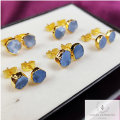 Rough Blue Opal Stud Earrings, Raw Blue Opal Earrings, Gold Plated Studs, Opal Gemstone Stud Earrings, Crystal Earrings, Fashion Earrings