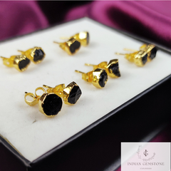 Raw Black Tourmaline Stud Earrings, Electroplated Stud Earrings, Healing Crystals Stud Earrings, Gold Plated Earring, Gemstone Stud Earrings