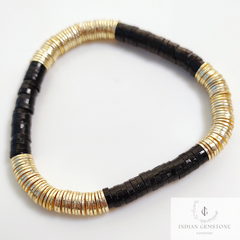 Black & Gold Heishi Bead Bracelet - Heishi Bracelets - Heishi Stacking Bracelets - Stretchable Bracelets, Tyre Beads Bracelet