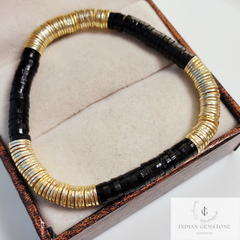 Black & Gold Heishi Bead Bracelet - Heishi Bracelets - Heishi Stacking Bracelets - Stretchable Bracelets, Tyre Beads Bracelet