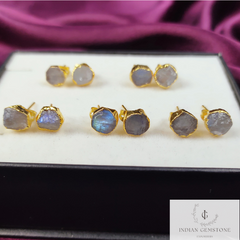 Raw Rainbow Moonstone Studs, Rainbow Moonstone Jewelry, Birthstone Earrings, Minimalist Crystal Jewelry, Boho Studs Earrings, Gift For Her