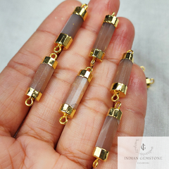Peach Moonstone Bar Connector, Electroplated Pendent, Connector, Cylinder Tube Pendant, Double Loop Connector, DIY Jewelry Making, Gift