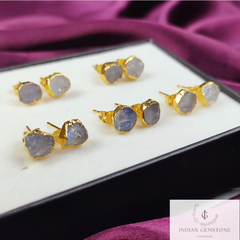 Raw Rainbow Moonstone Studs, Rainbow Moonstone Jewelry, Birthstone Earrings, Minimalist Crystal Jewelry, Boho Studs Earrings, Gift For Her