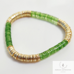Green Bead Bracelet, Bead Stack Bracelet, Layered Stack, Stackable Bracelet, Women’s Bracelet, Green and Gold Bracelet, Friendship Day Gift