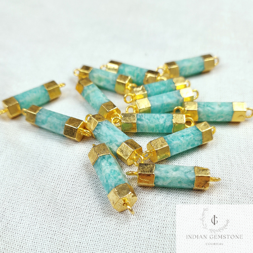 Natural Amazonite Gemstone Pendent, Amazonite Bar Connecter, DIY Jewelry, Electroplated Connecter , Healing Crystal Pendent, Tube Connector