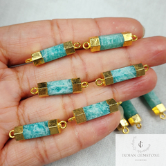Natural Amazonite Gemstone Pendent, Amazonite Bar Connecter, DIY Jewelry, Electroplated Connecter , Healing Crystal Pendent, Tube Connector