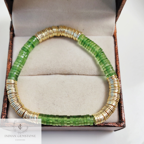 Green Bead Bracelet, Bead Stack Bracelet, Layered Stack, Stackable Bracelet, Women’s Bracelet, Green and Gold Bracelet, Friendship Day Gift