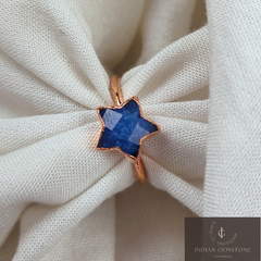 Natural Blue Sapphire Ring, Star Shape Ring, Electroplated Ring, Delicate Ring, Sapphire Engagement Ring, Handmade Jewelry, Gift For Her