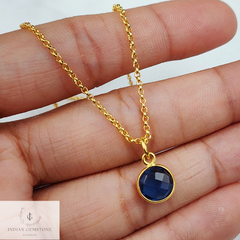 Minimalist Blue Sapphire Necklace, Dainty Gold Plated Necklace, Sapphire Pendant, September Birthstone Jewelry, Gift For Her, Birthday Gift